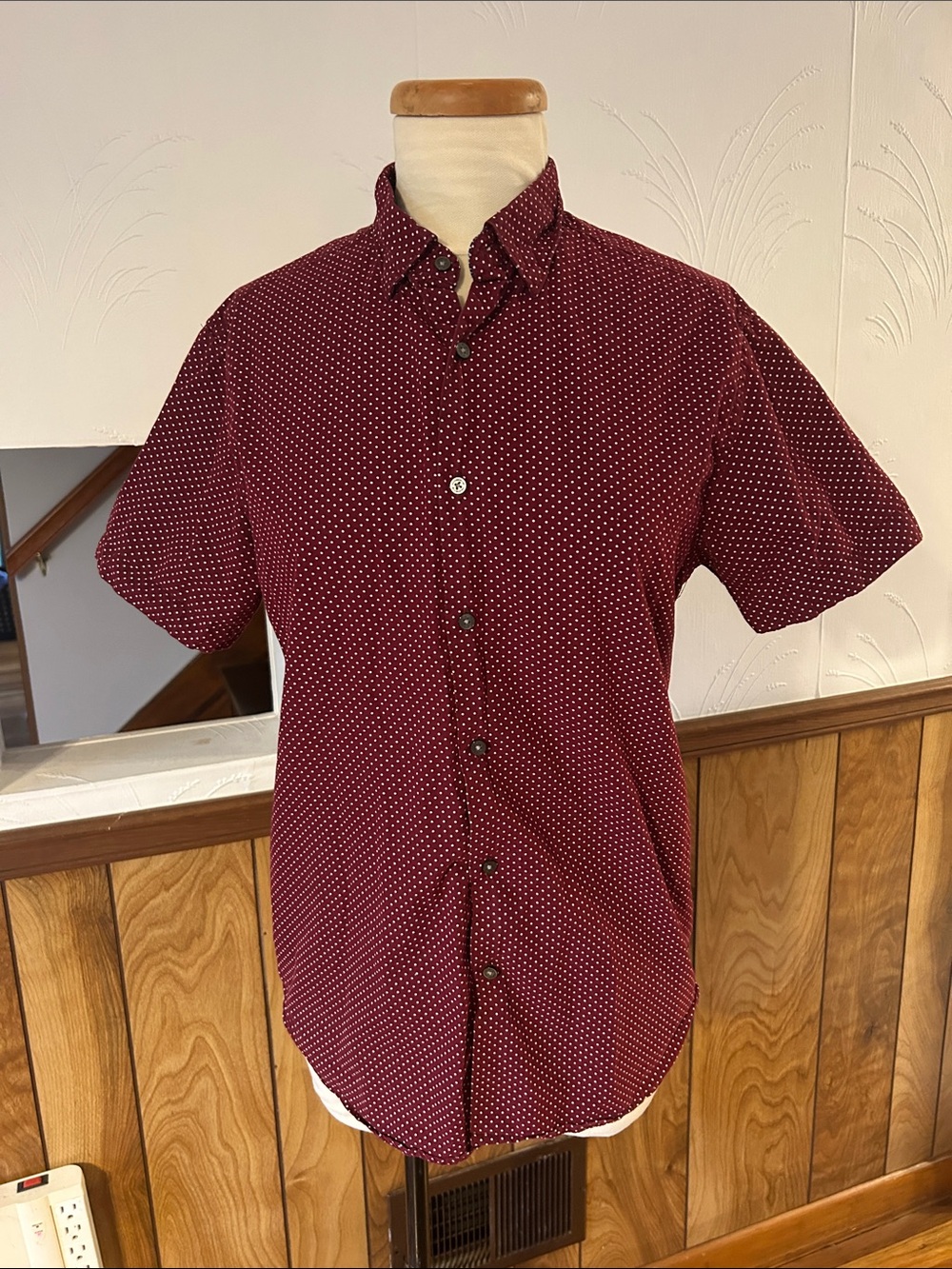 Burgundy Polka Dot Button-Down Shirt